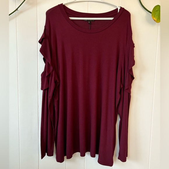 DG2 by Diane Gilman Cold-Shoulder Top with Ruffle 2X - Picture 1 of 5